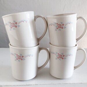 Vintage 90s Cottagecore Floral Coffee Cups Mugs Beige
